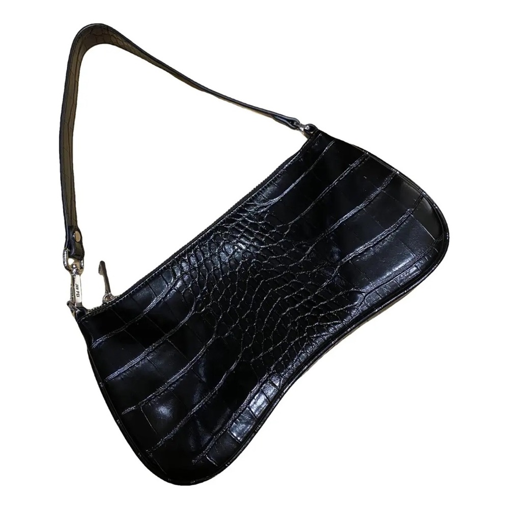JW PEI Women's Eva croc Shoulder Bag Black Vegan Leather Silver Hardware
